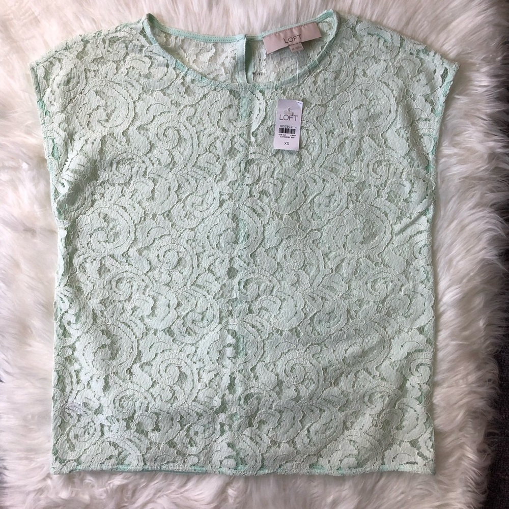 Ann Taylor Loft NWT new mint lace top blouse
